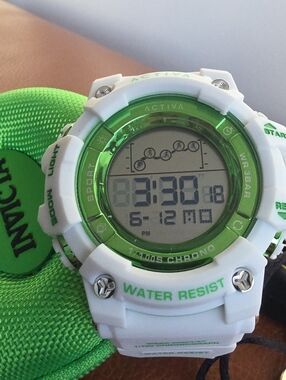 ACTIVA X INVICTA NWT White and Green Digital Chronograph Watch With Keychain